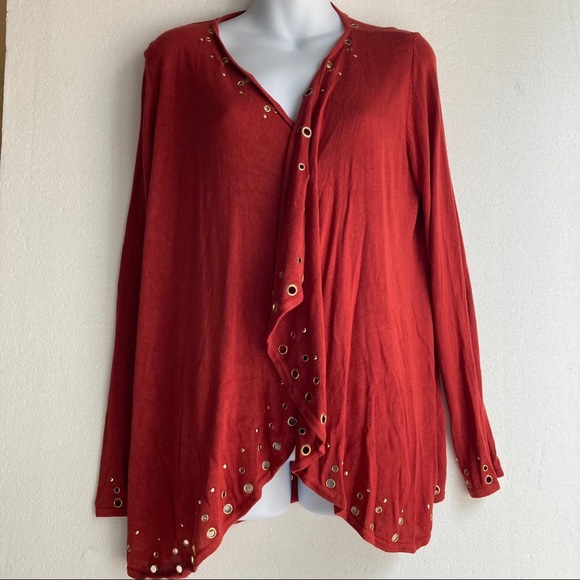 Fontana studded waterfall open cardigan Size L , color Maroon - Picture 1 of 11